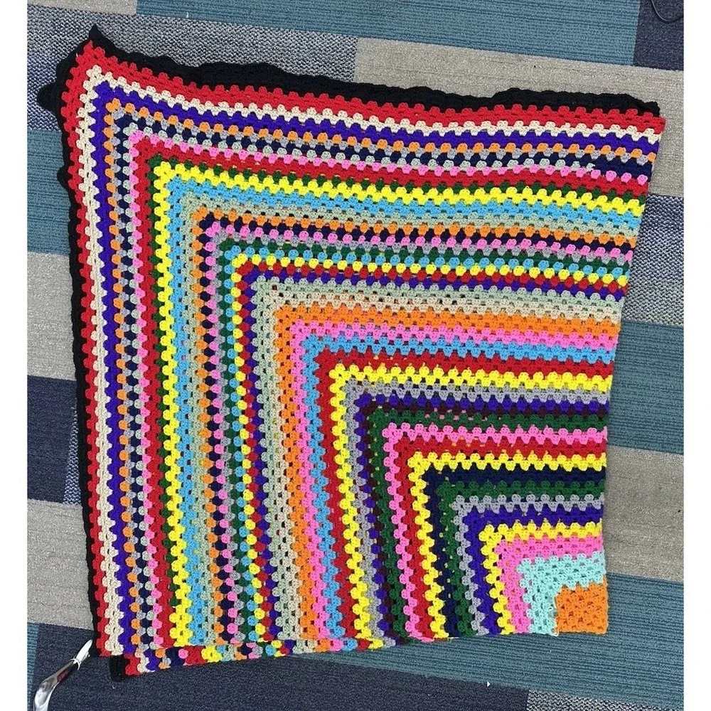 Handmade Crochet Granny Square Afghan Blanket Multicolor‎ Retro Boho Throw 84x84